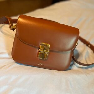 A.P.C. Tan Leather Crossbody Bag with Gold Clasp